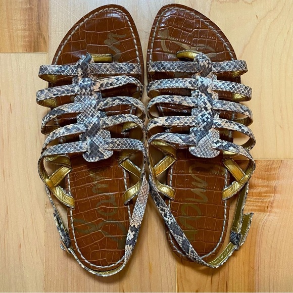 Sam Edelman Hamilton Snakeskin Print Cage Strappy Sandals - Picture 2 of 9